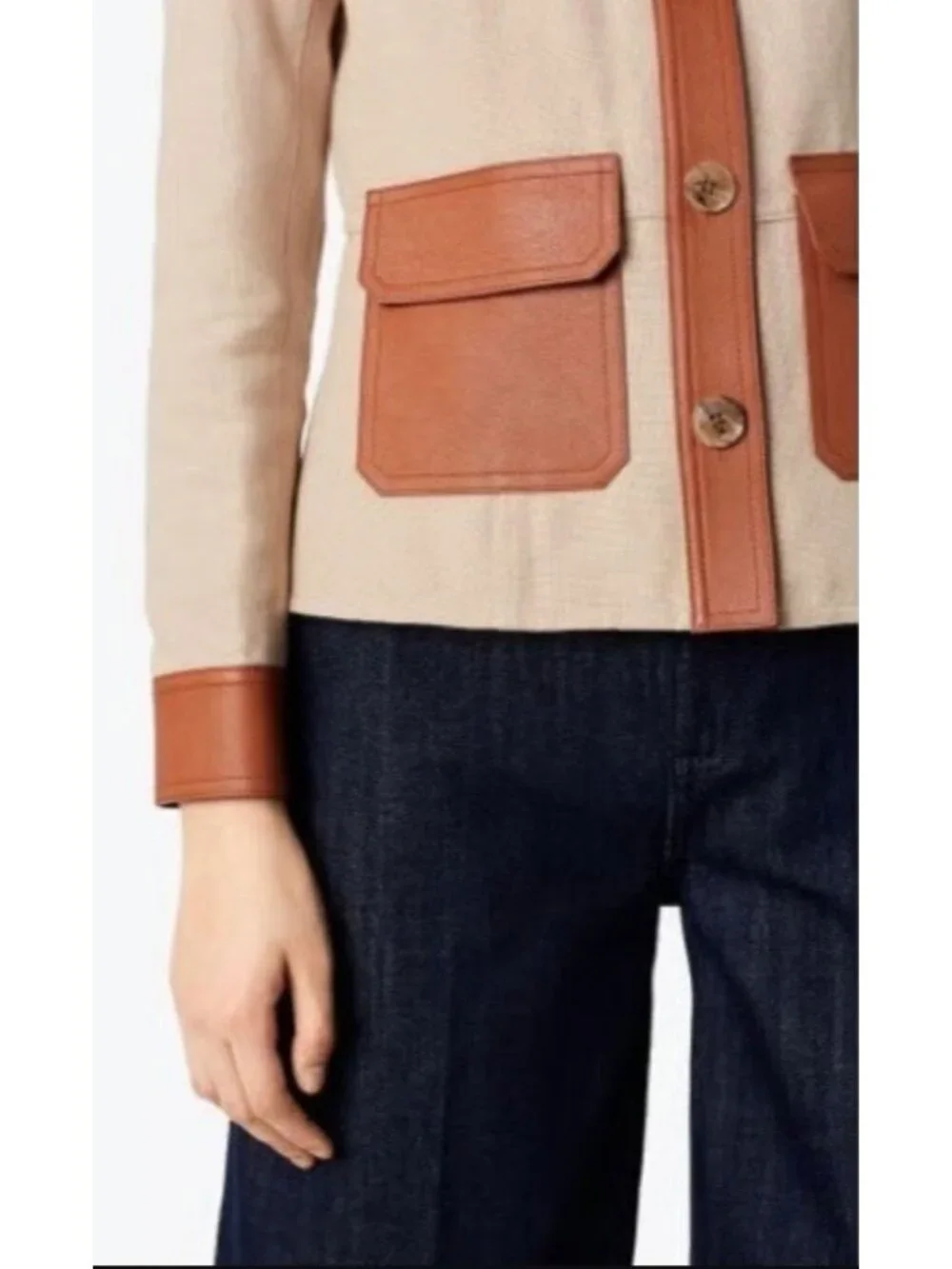 TORY BURCH Camden Linen Cotton Leather Safari Jacket Sz 2 $595 NWT